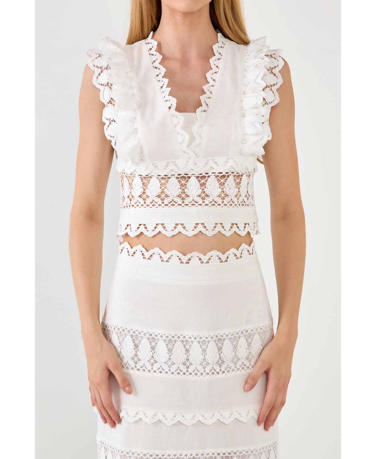 Endless Rose Plunge Neck Lace Top In White