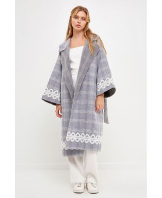 Women's Long Plaid Wrap Coat