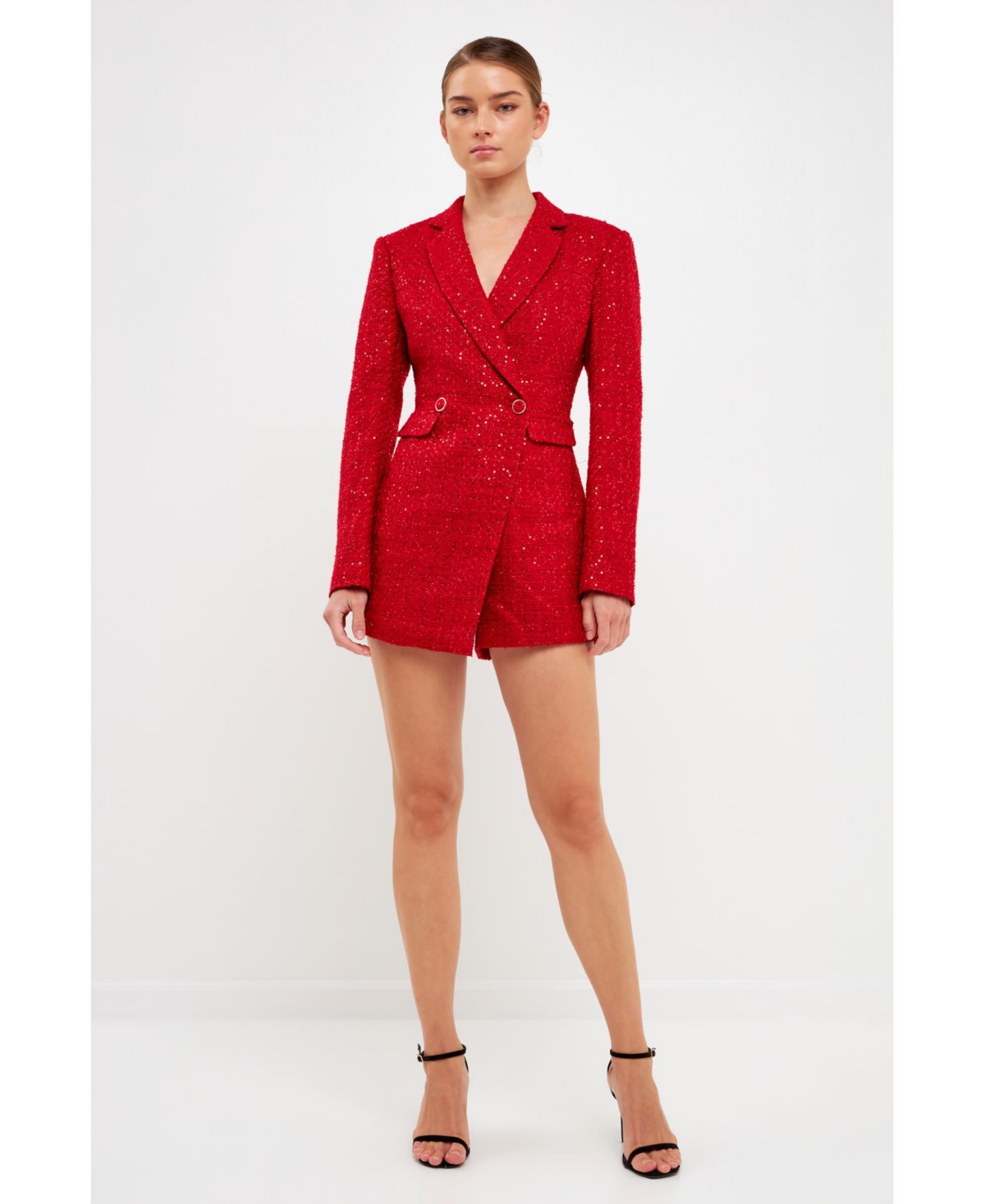 Endless Rose Sequin Tweed Long Sleeve Blazer Minidress In Red | ModeSens