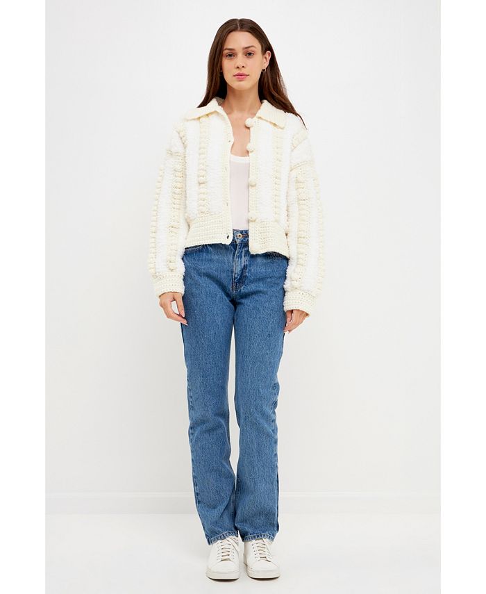 Womens pom pom cardigan cheap