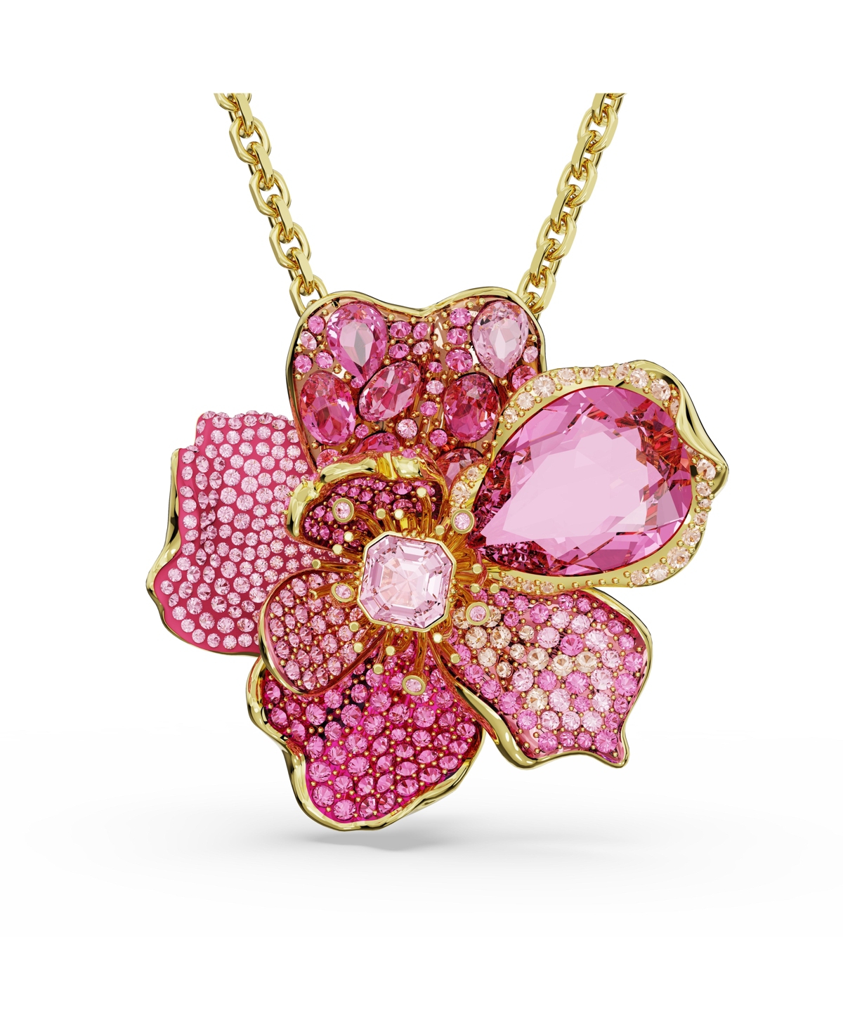 Swarovski Crystal Pave Flower Florere Pendant Necklace And Brooch In Pink