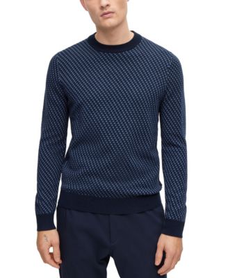BOSS by Hugo Boss Men's Jacquard-Pattern Regular-Fit Wool Sweater - Macy's