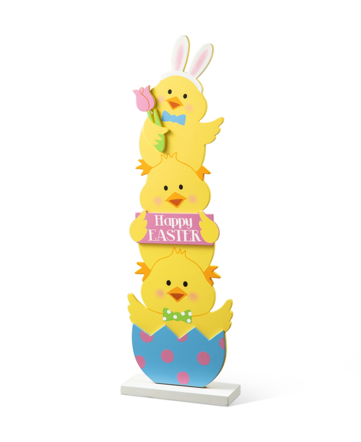 Glitzhome 30" H Easter Wooden Stacked Chicks Porch Decor In Yellow