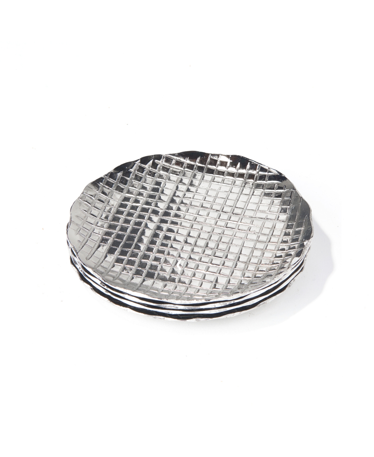 American Atelier Check Metal Coaster Set, 4 Piece In Silver