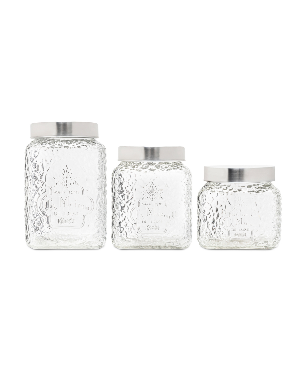 AMERICAN ATELIER LA MAISON HAMMERED GLASS CANISTERS SET, 3 PIECE