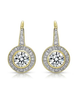 Cubic Zirconia Sterling Silver Round Stud Drop Euro Earrings - Gold 54$
