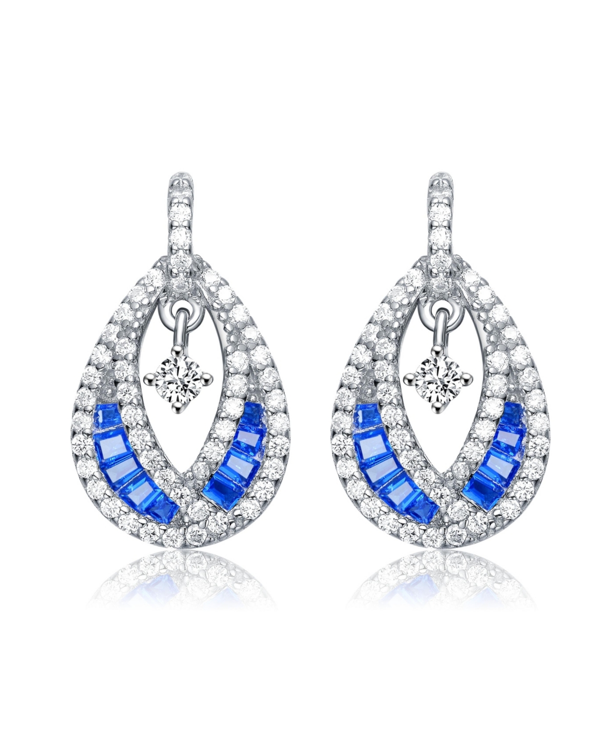 Genevive Sterling Silver 14K Gold Plated, 18K Rose Gold Plated and White Gold Plated Red Baguette and Clear Round Cubic Zirconia Pear Drop Earrings