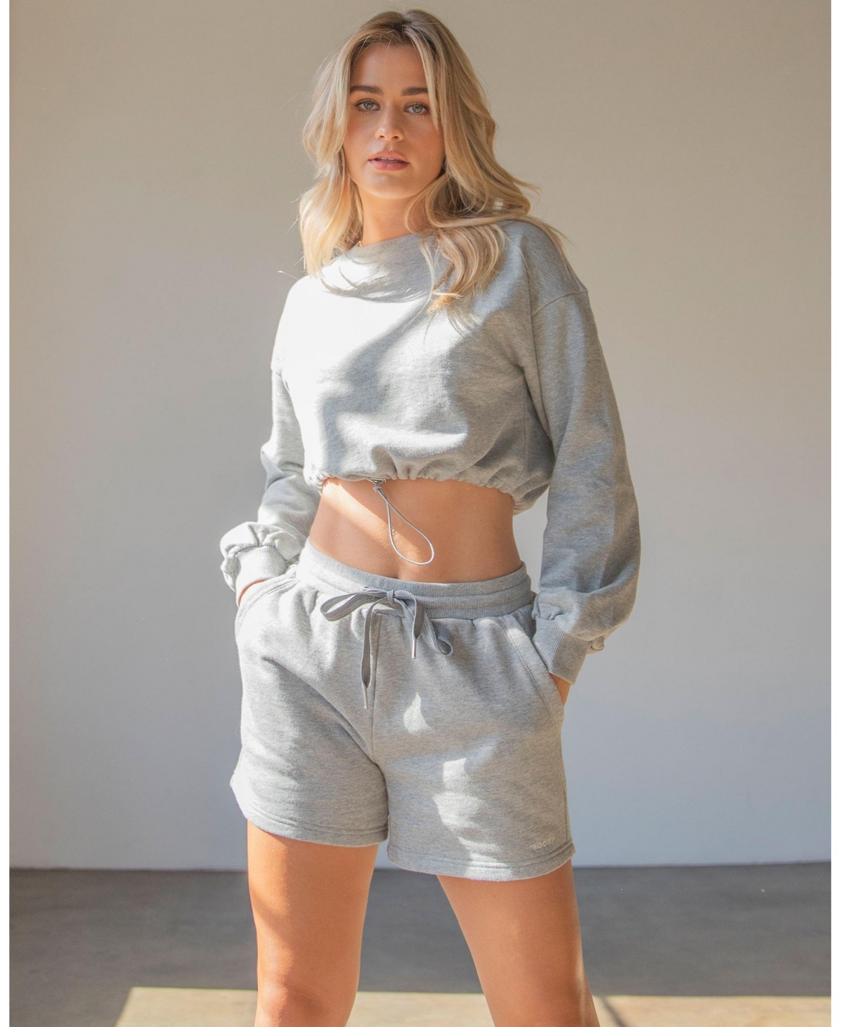 Women's Rebody Puff Sleeve Crop Sweatshirt for Women - Heather grey/white
