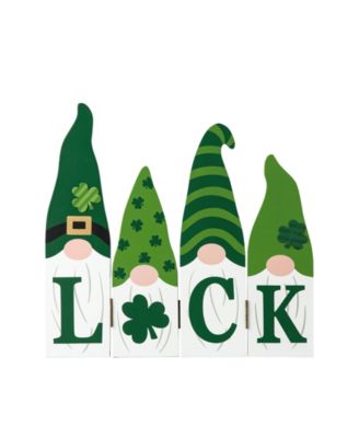 12.25" L St. Patrick's Wooden Luck Shamrock Gnome Table Decor