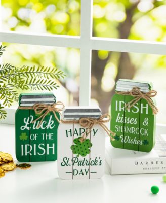 7" H St. Patrick's Wooden Mason Jar Table Decor, Set of 3