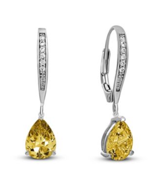 Dainty White Gold Plated Pear CZ Teardrop Lever Back Earrings