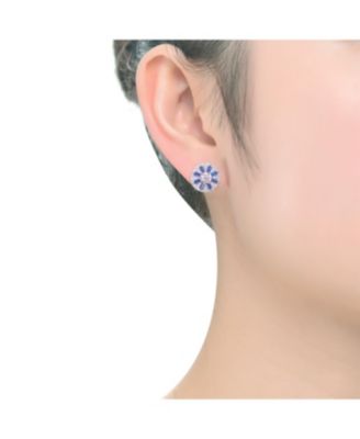 Sterling Silver Baguette and Round Cubic Zirconia Stud Earrings