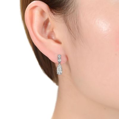 Sterling Silver Cubic Zirconia Long Narrow Teardrop Earrings