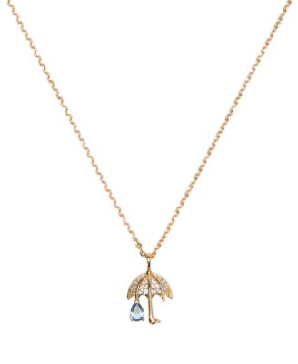 kate spade new york - Gold-Tone Pav&eacute; Umbrella & Blue Tear-Shape Cubic Zirconia Mini Pendant Necklace, 16" + 3" extender
