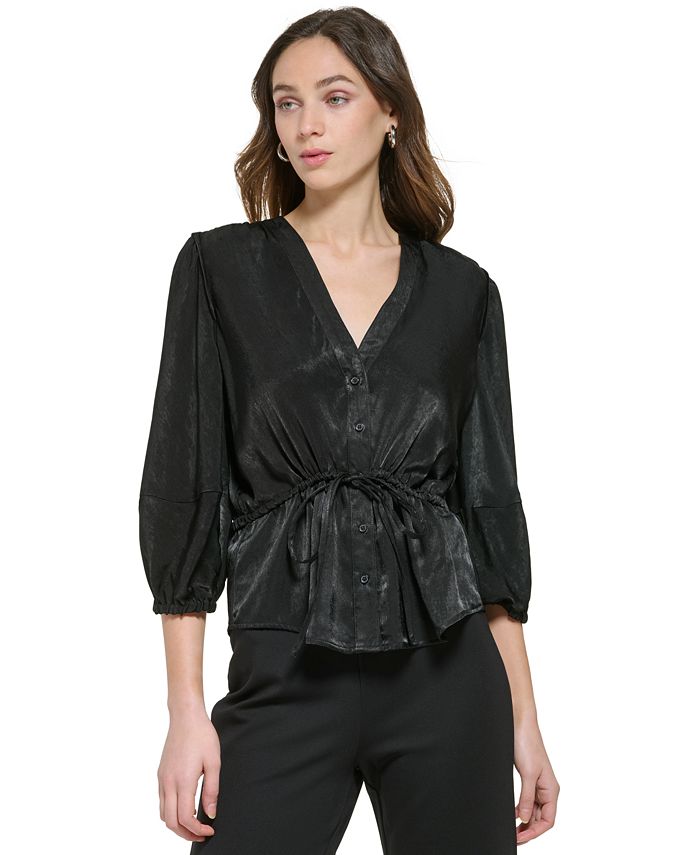 DKNY Women's V-Neck 3/4-Sleeve Button-Front Blouse - Macy's