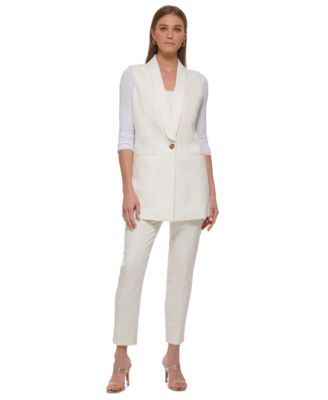 DKNY - Women's One-Button Two-Pocket Long Shawl-Collar Vest