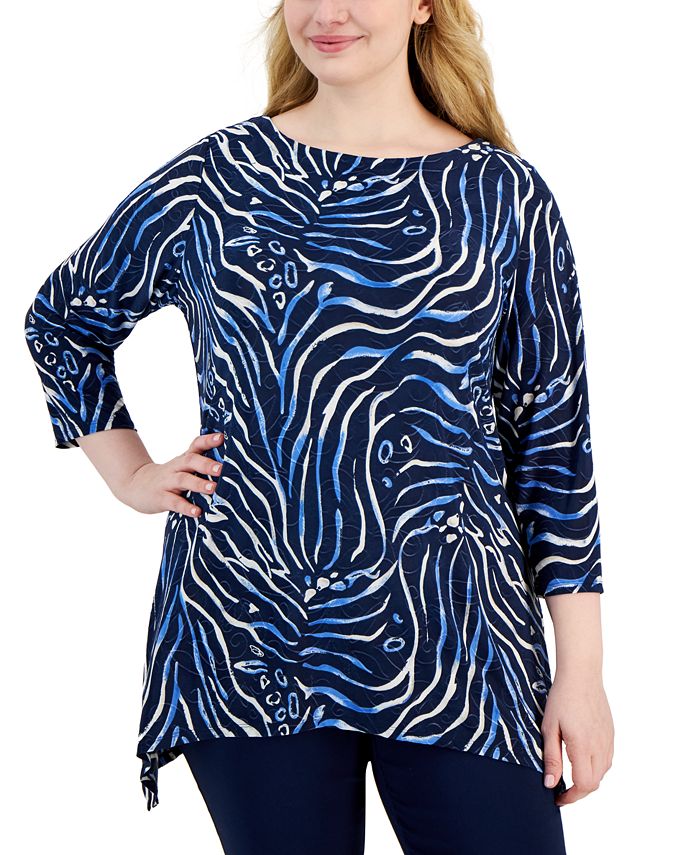 JM Collection Plus Size Jacquard Animal Print Top, Created for Macy's ...