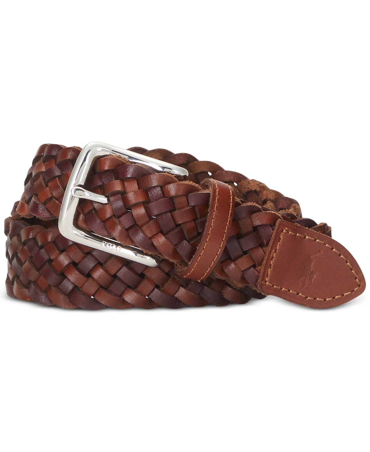 Polo Ralph Lauren Braided Leather Belt In Saddle/dark Brown