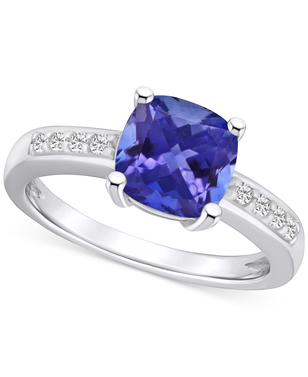 Tanzanite (2-1/3 ct. t.w.) & Diamond (1/8 ct. t.w.) Cushion Ring in 14k Gold