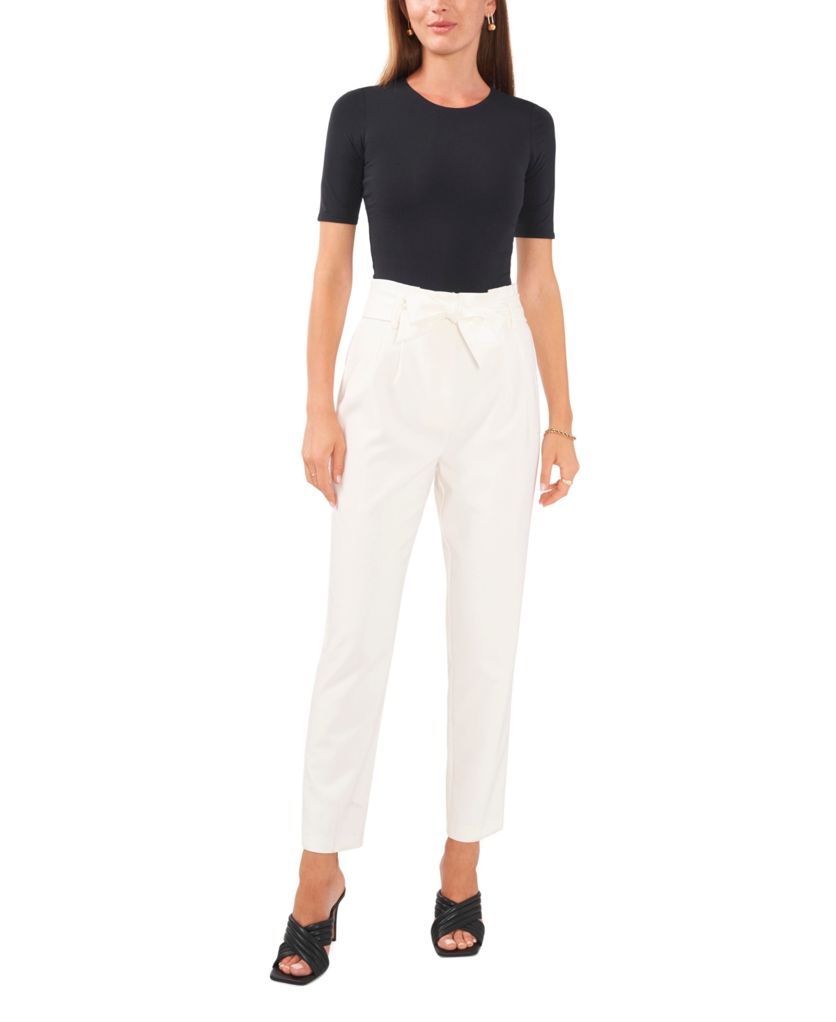 Vince Camuto Tailored Belted Pants In New Ivory