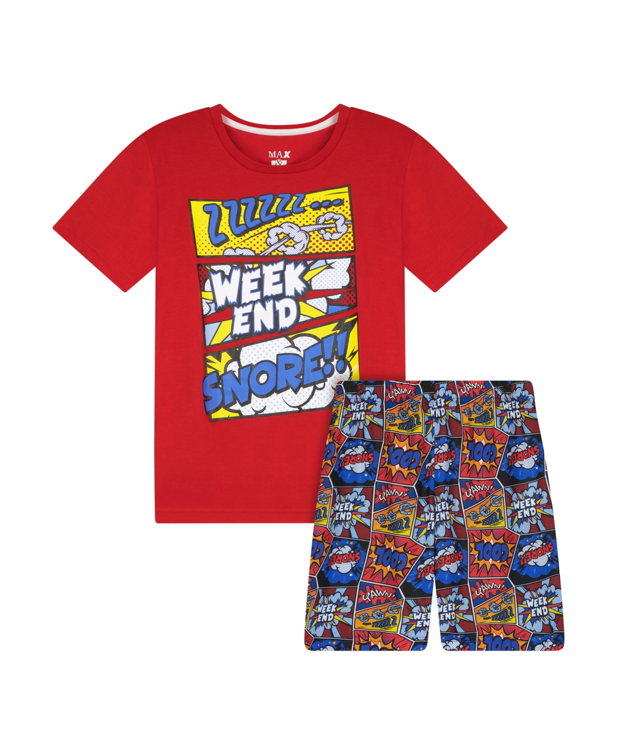 Max & Olivia Kids' Big Boys Short Sleeves Top And Longer Length Print Shorts, 2 Piece Set In Red