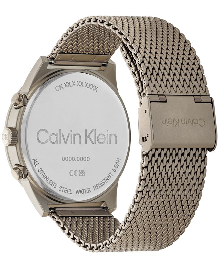 Calvin Klein Men's Khaki-Tone Stainless Steel Mesh Bracelet Watch 44mm ...