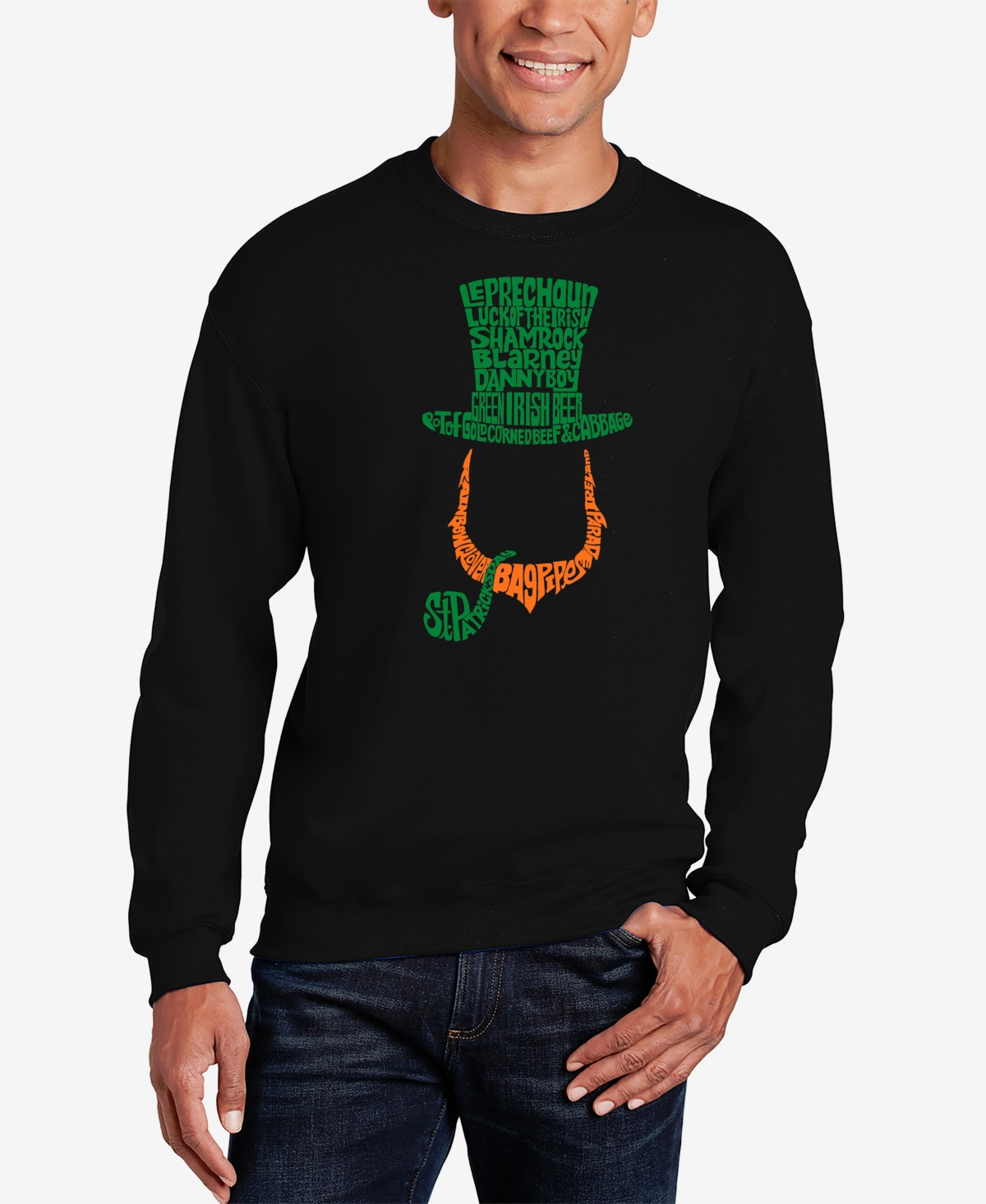 La Pop Art Men's Leprechaun Word Art Crewneck Sweatshirt In Black