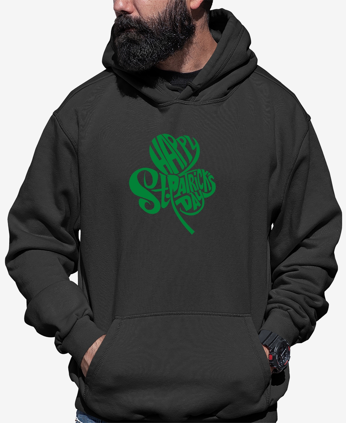 La Pop Art Men's St. Patrick's Day Shamrock Word Art Hooded Sweatshirt