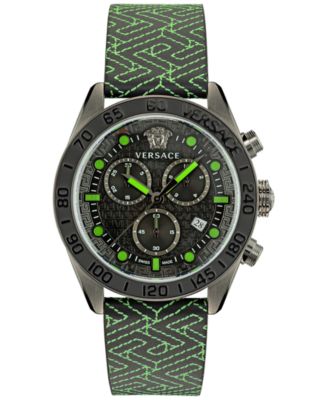 Versace - Men's Swiss Chronograph Greca Dome Black & Green Leather Strap Watch 43mm