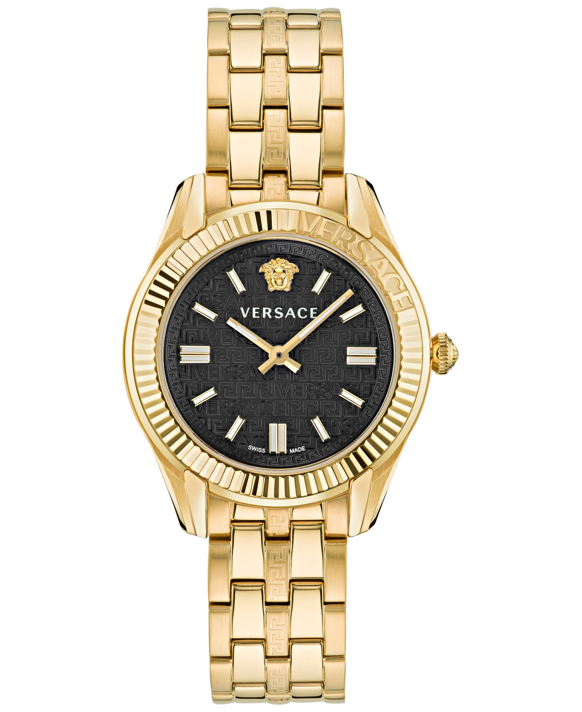 Versace Women's Swiss Greca Time Gold Ion Plated Bracelet Watch 35mm In Ip Yellow Gold