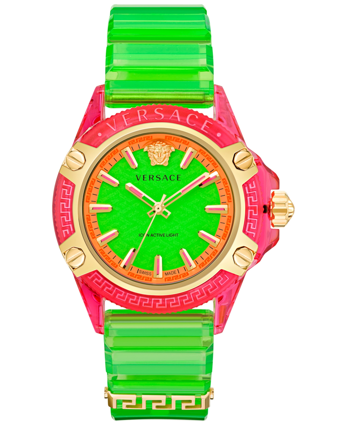 VERSACE MEN'S SWISS ICON ACTIVE GREEN SILICONE STRAP WATCH 42MM