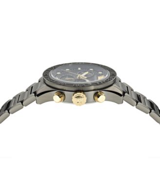 Men's Swiss Chronograph Greca Dome Gunmetal Ion Plated Bracelet Watch 43mm