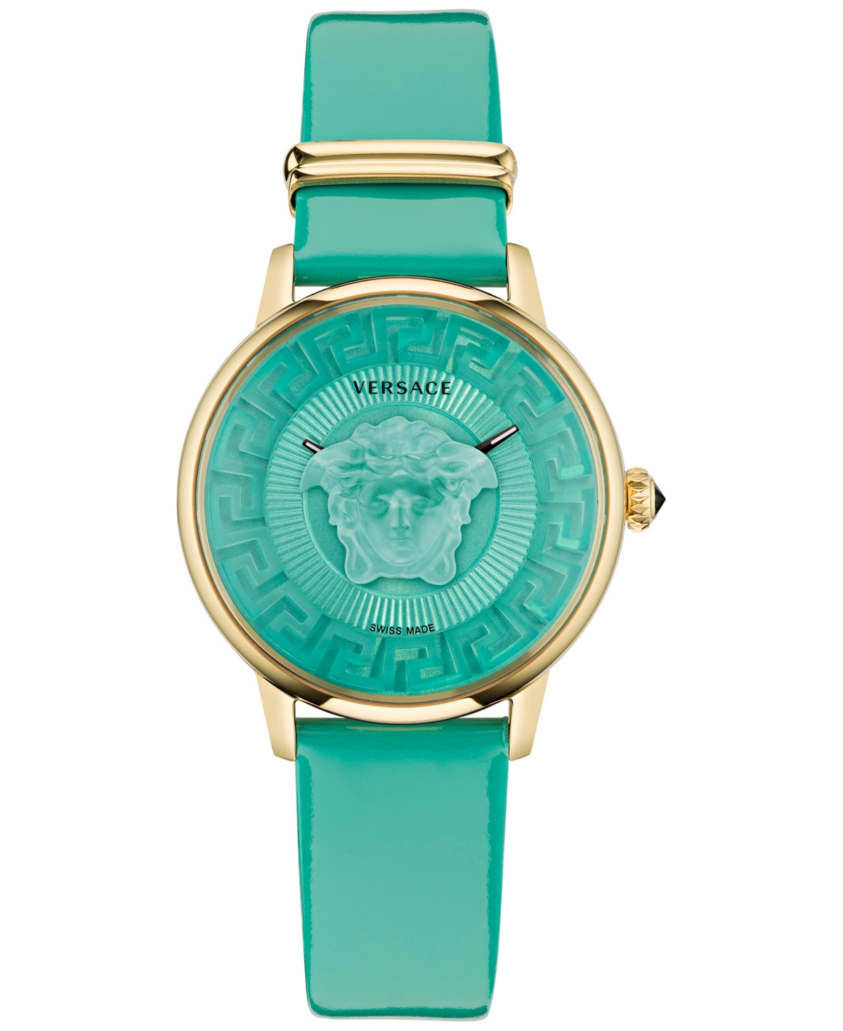 Versace Women's Swiss Medusa Alchemy Turquoise Leather Strap Watch 38mm In Ip Yellow Gold