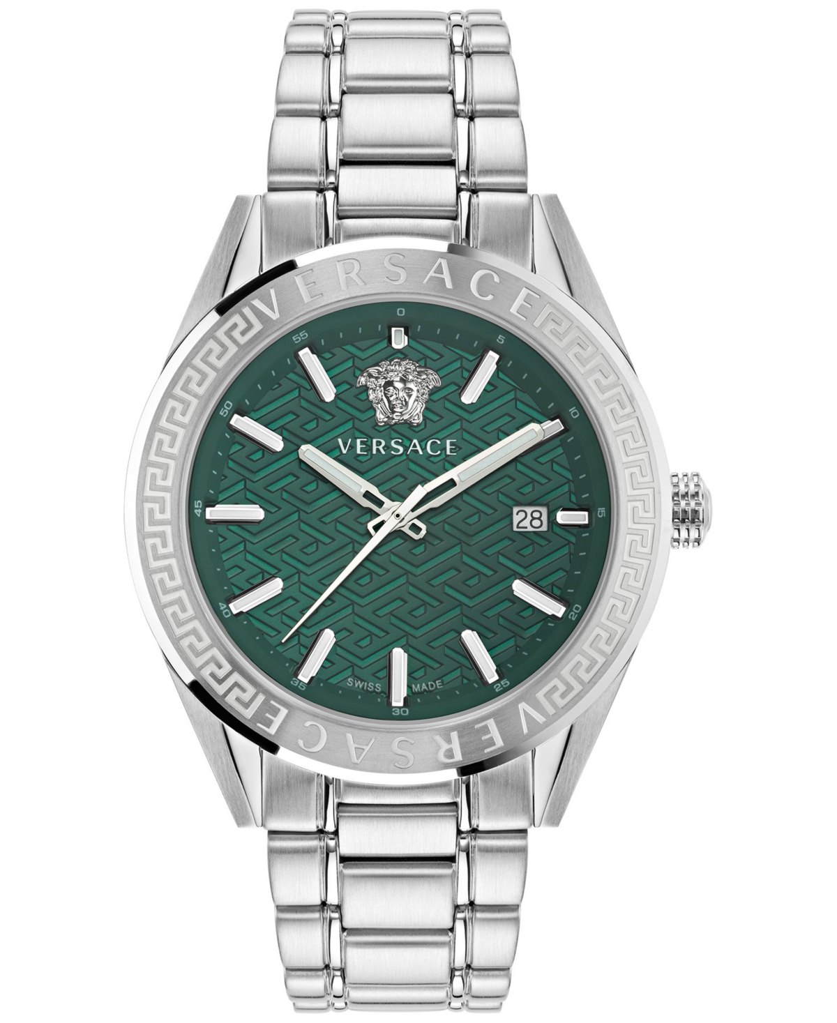 Shop Versace Men's Swiss V-code Stainless Steel Bracelet Watch 42mm