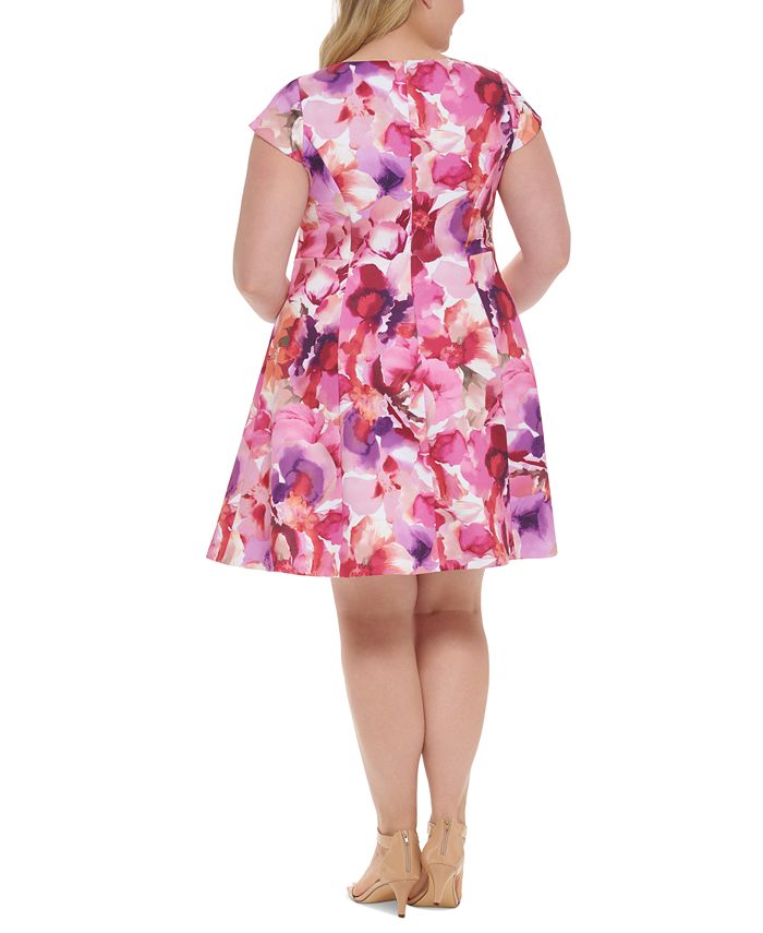 Jessica Howard Plus Size Floral-Print Cap-Sleeve Fit & Flare Dress - Macy's