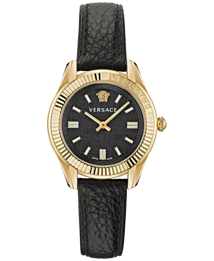 Versace Women s Swiss Greca Time Black Leather Strap Watch 35mm