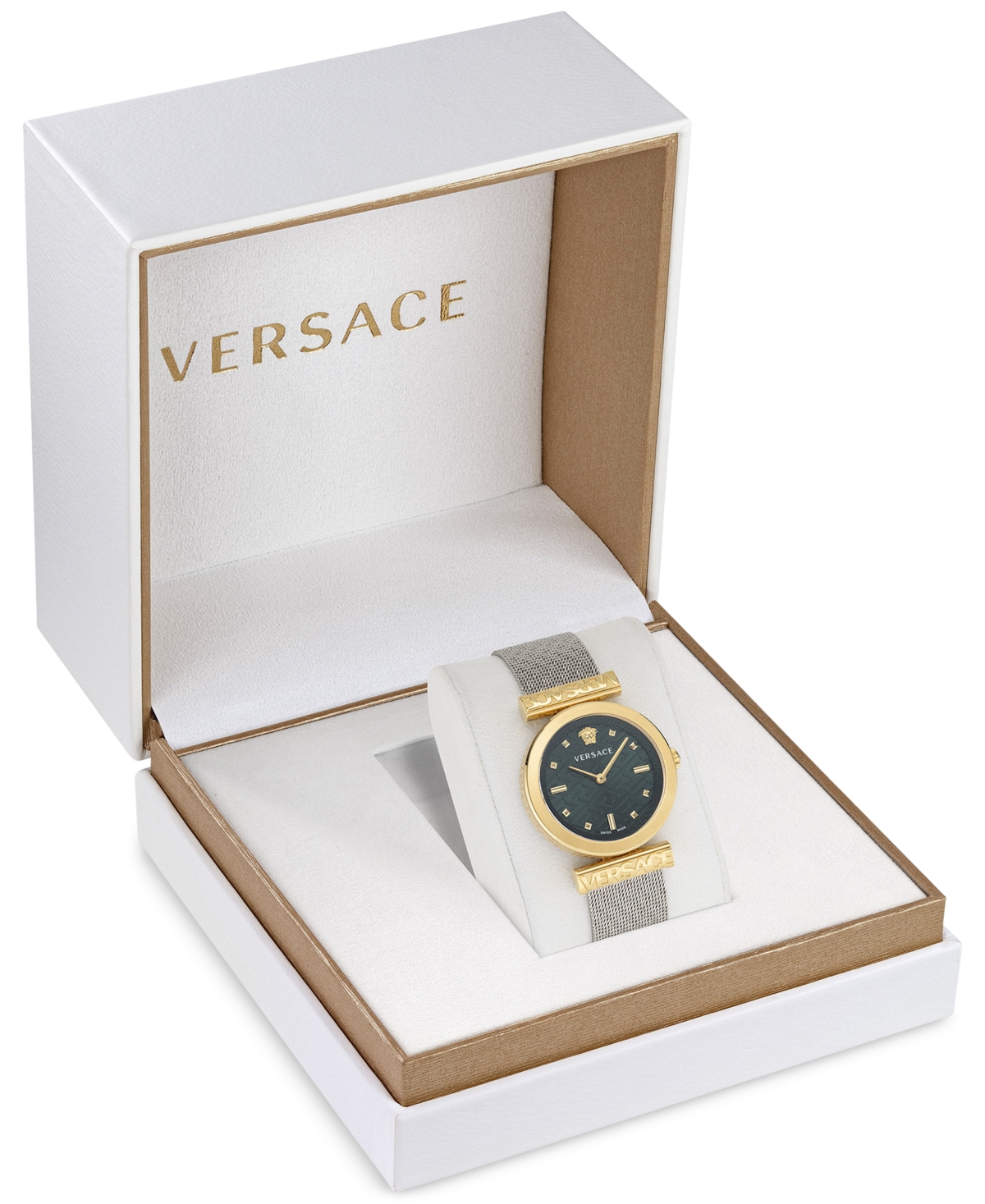 Shop Versace Women's Swiss Regalia Stainless Steel Mesh Bracelet Watch 34mm In Two Tone