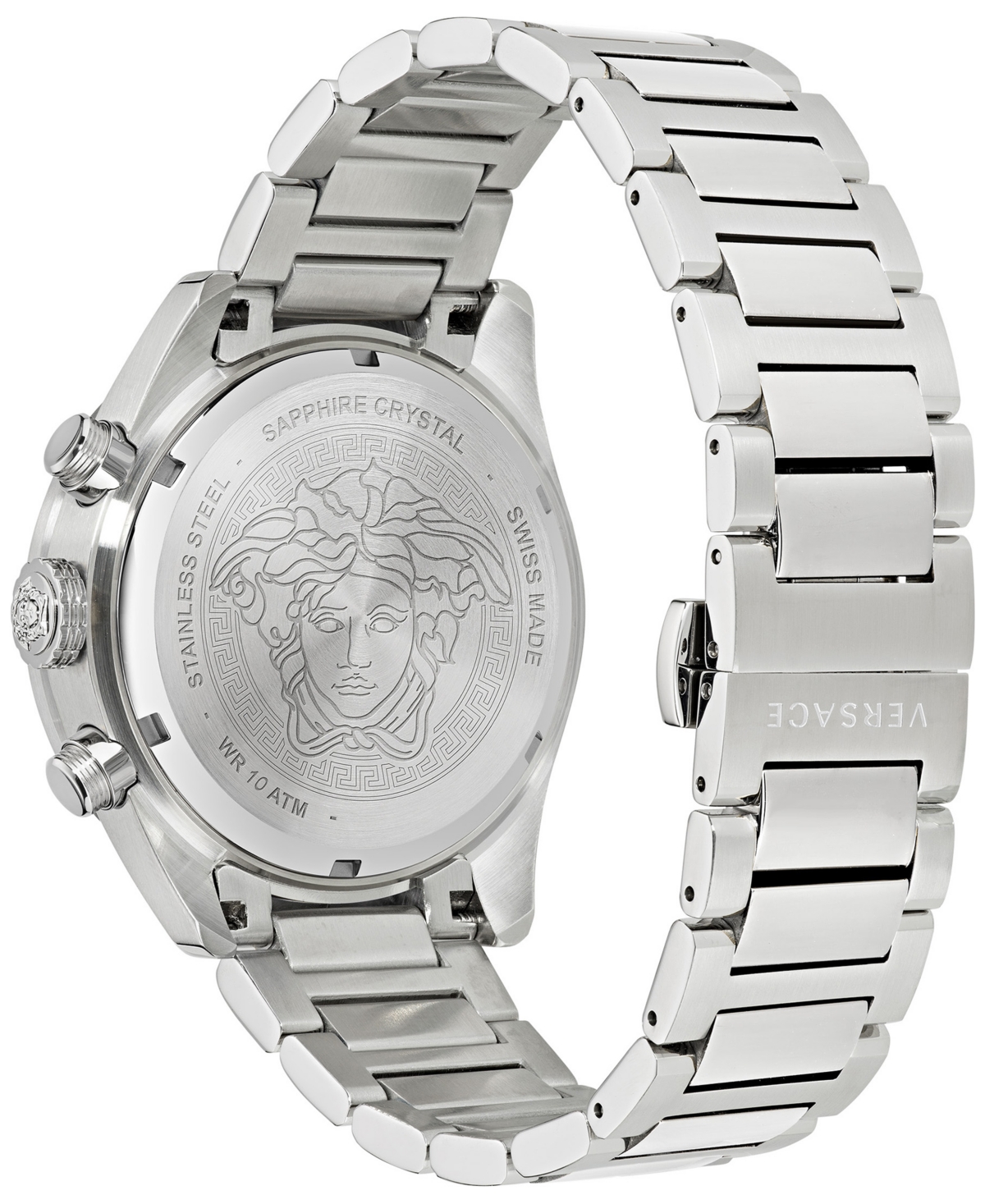 Shop Versace Men's Swiss Chronograph Greca Dome Stainless Steel Bracelet Watch 43mm