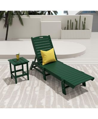 2 Pieces Poly Outdoor Patio Chaise Lounge Chair with Side Table Set