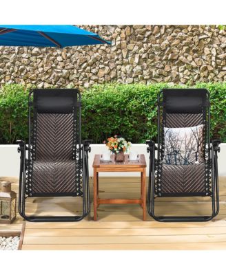 2PCS Patio Rattan Zero Gravity Lounge Chair Folding Recliner Headrest