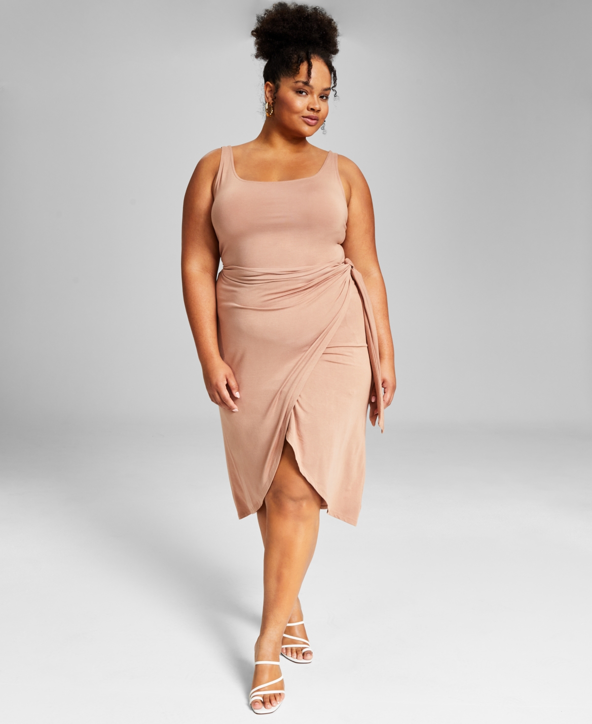 And Now This Trendy Plus Size Side-tie Midi Dress In Pecan