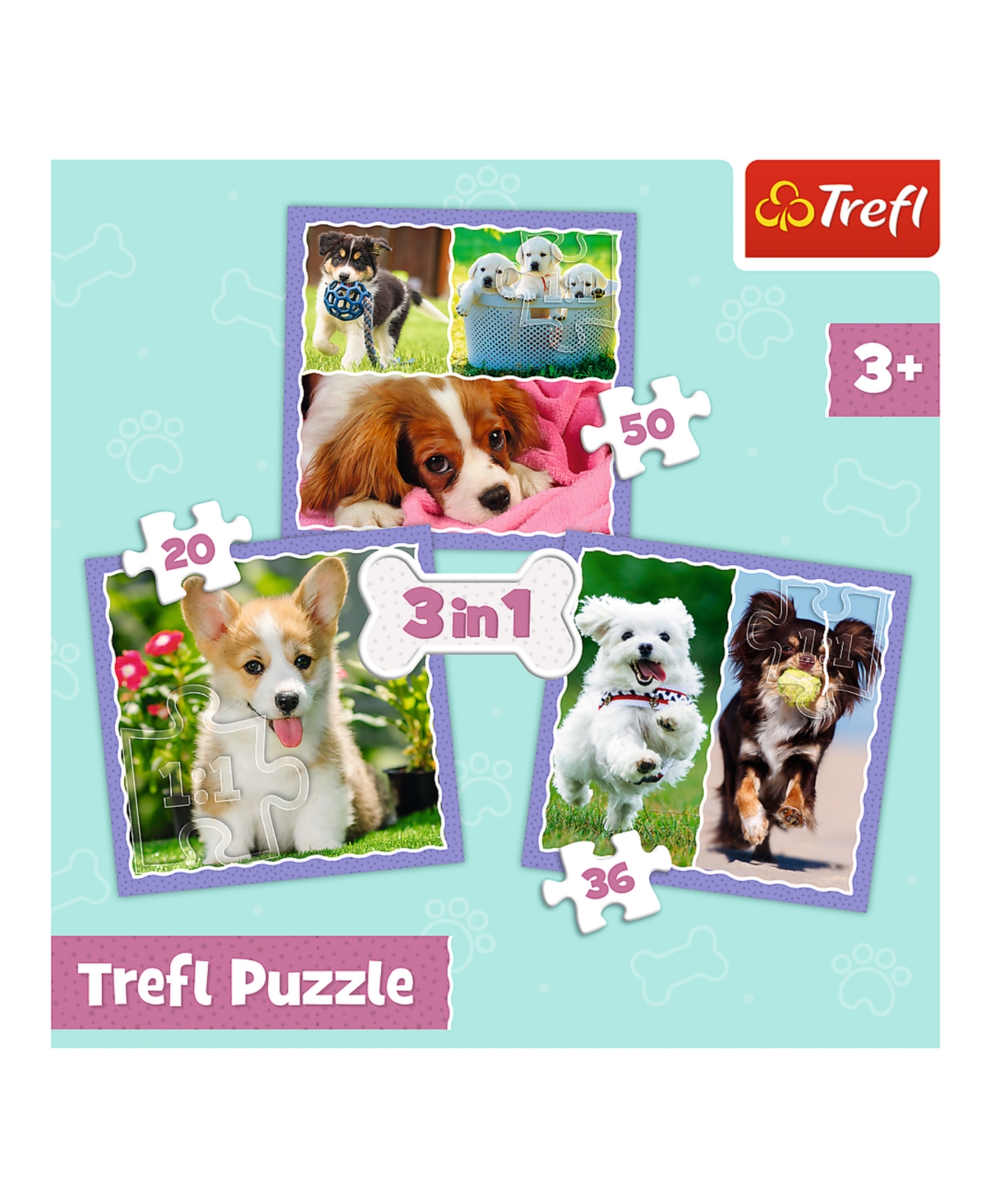 Trefl Kids' Preschool 3 In 1 Puzzle- Lovely Dogs In Multi
