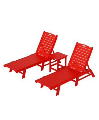 3 Pieces Poly Outdoor Patio Chaise Lounge Chair with Side Table Set
