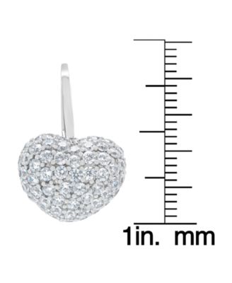 Silver Plated Brass Cubic Zirconia Puffed Heart Shaped Drop Earrings