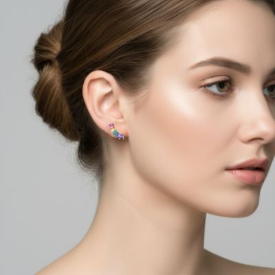 Sterling Silver Spiky Cubic Zirconia Drop Stud Earrings