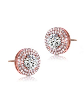 Brilliant Sterling Silver Round CZ Double-Halo Stud Earrings