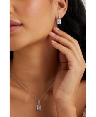 Cubic Zirconia Emerald Shape Cubic Zirconia Drop Earring