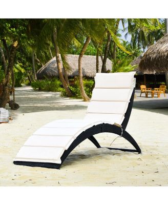 Folding Patio Rattan Lounge Chair Chaise Cushioned Portable Garden Lawn