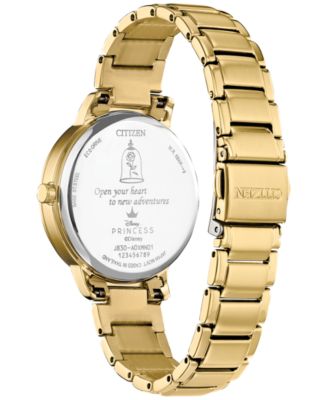 Eco-Drive Women's Disney Belle and Beast Gold-Tone Stainless Steel Bracelet Watch 36mm Gift Set