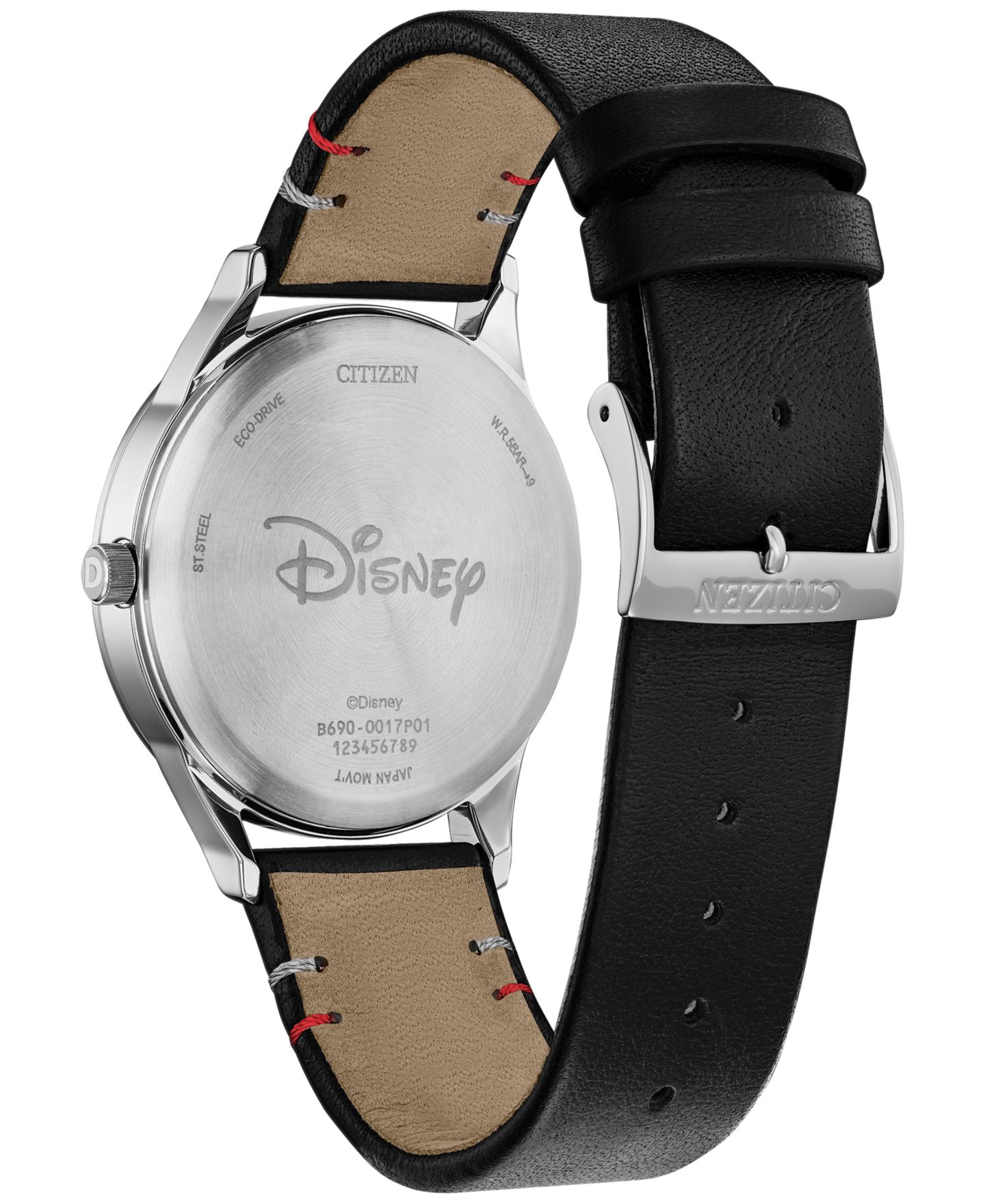 Женские часы Citizen Eco-Drive Disney Mickey Mouse Black Leather Strap Watch 40mm — фото 3